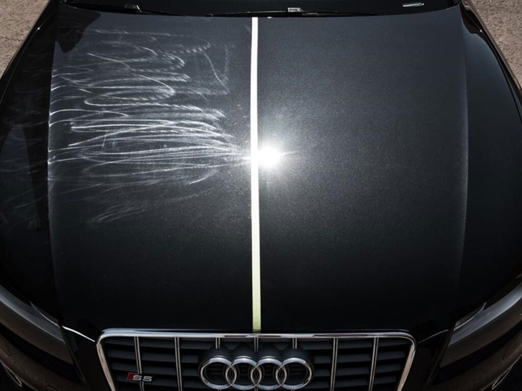 Swirl marks and micro-scratches on car paint without protection