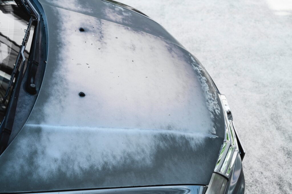 UV oxidized and chalky car hood without ceramic coating